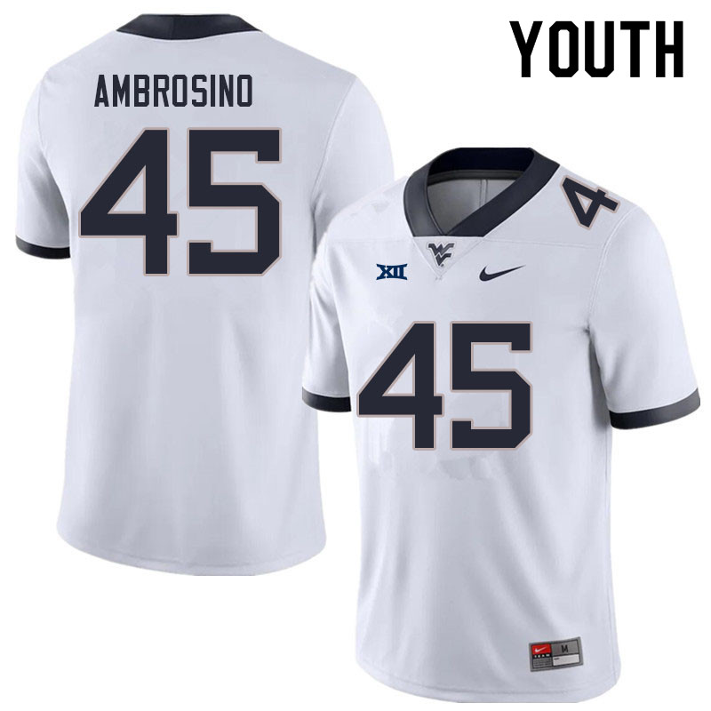 Youth #45 Derek Ambrosino West Virginia Mountaineers College Football Jerseys Sale-White - Click Image to Close